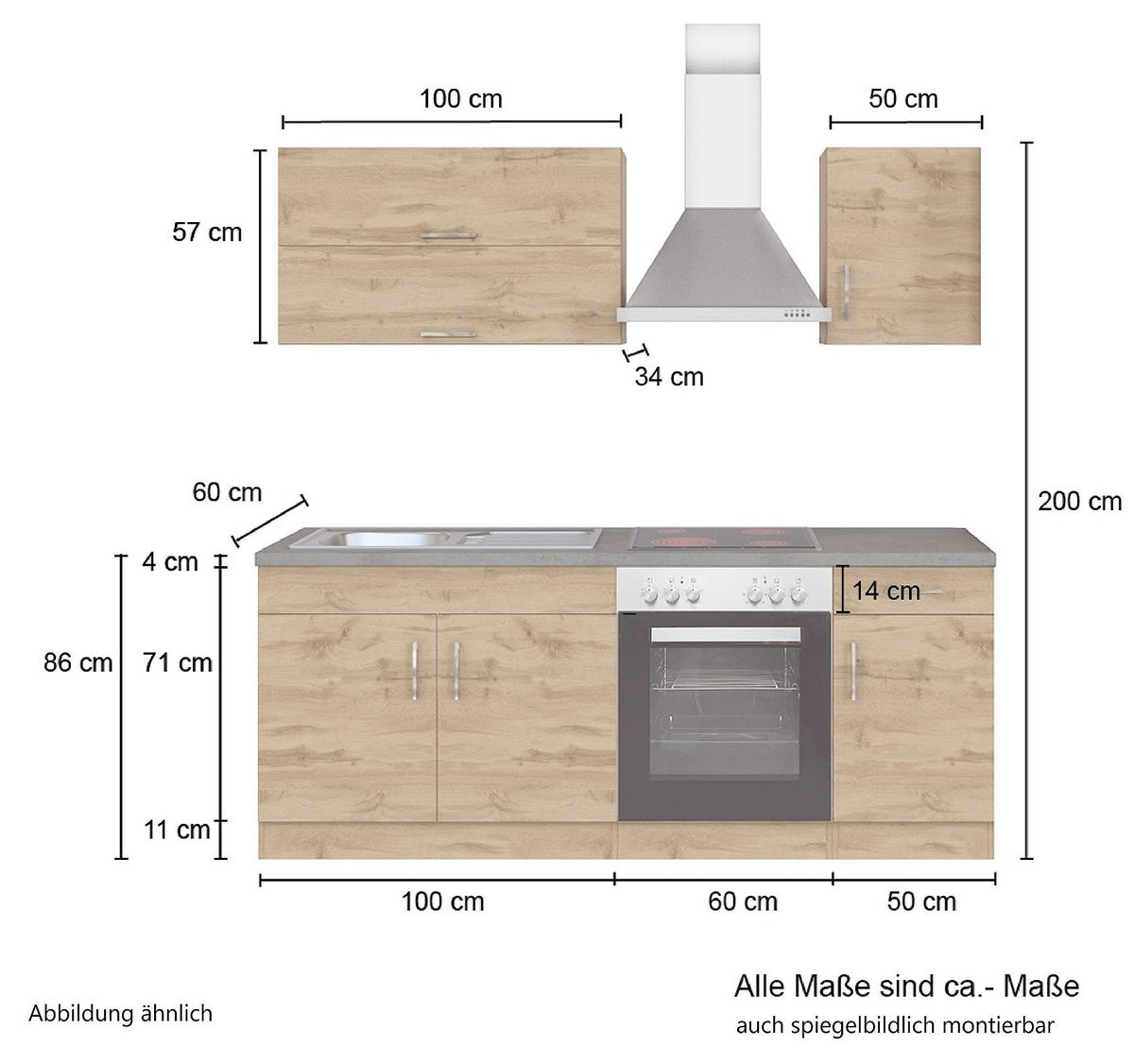 KÜCHENLEERBLOCK 210 cm   in Anthrazit, Eiche Wotan  - Chromfarben/Anthrazit, Modern, Holzwerkstoff/Metall (210cm) - Held
