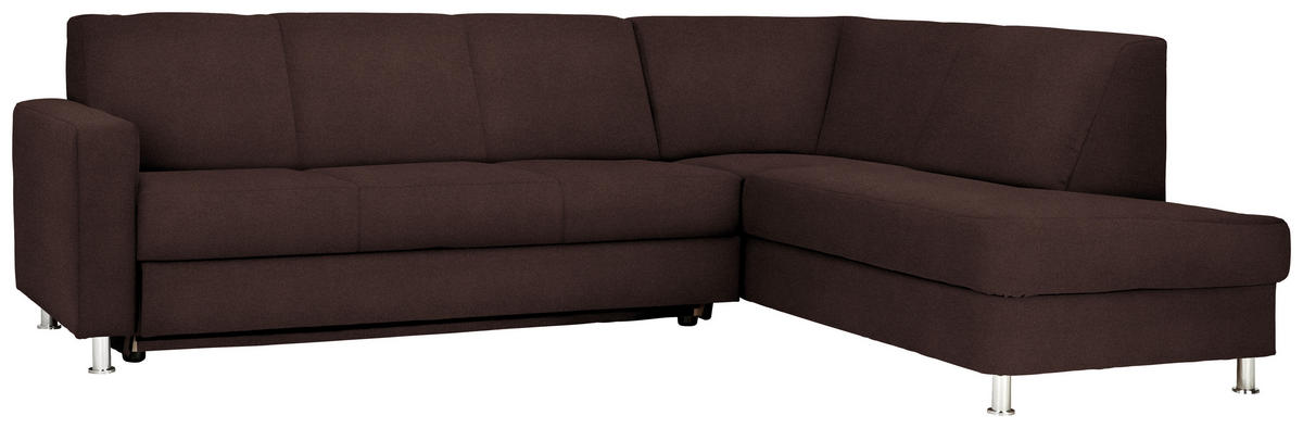 ECKSOFA in Flachgewebe Braun  - Chromfarben/Braun, Design, Textil/Metall (256/198cm) - Xora