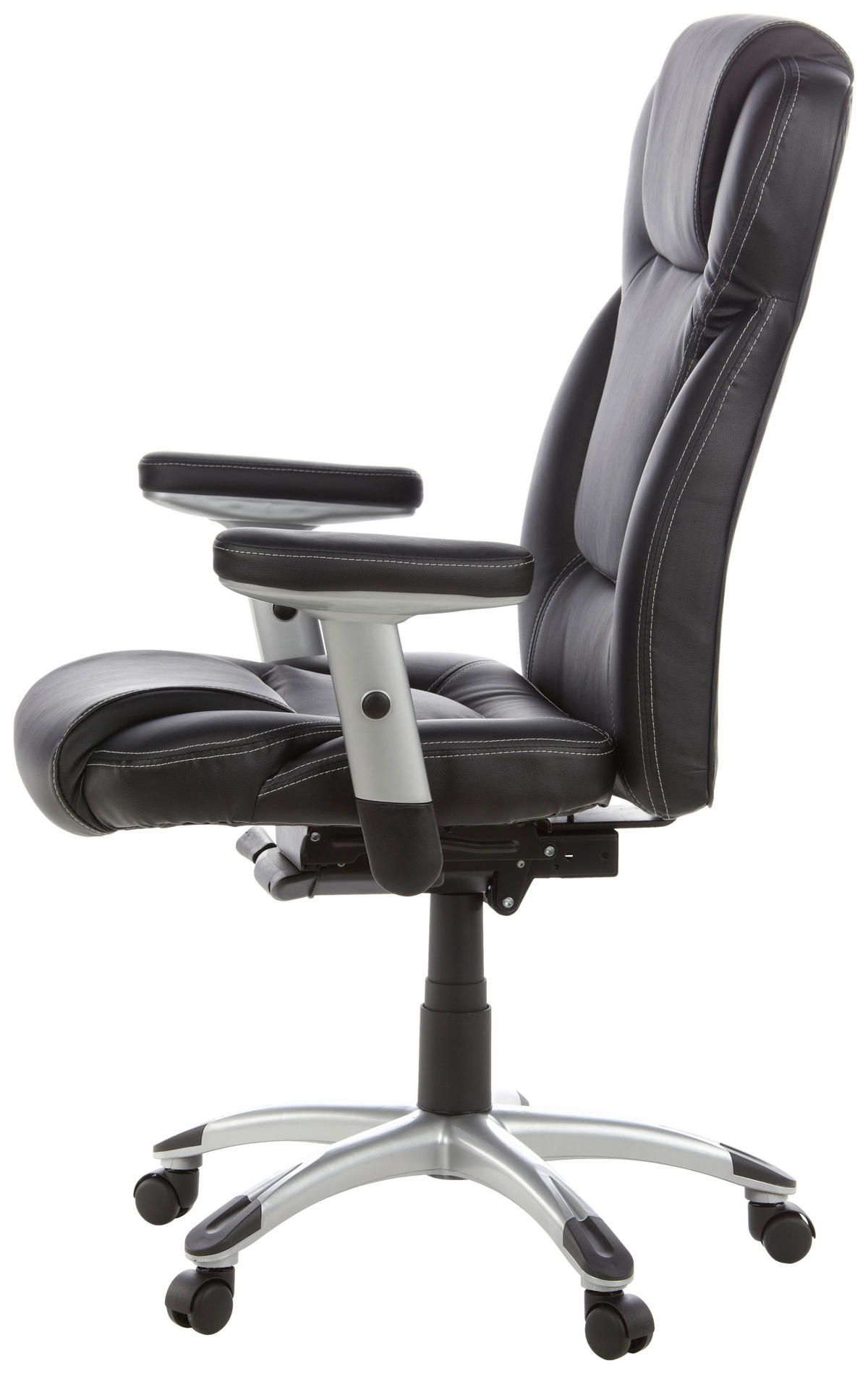 CHEFSESSEL Lederlook Schwarz, Silberfarben  - Silberfarben/Schwarz, MODERN, Leder/Kunststoff (63/131/53cm) - MID.YOU