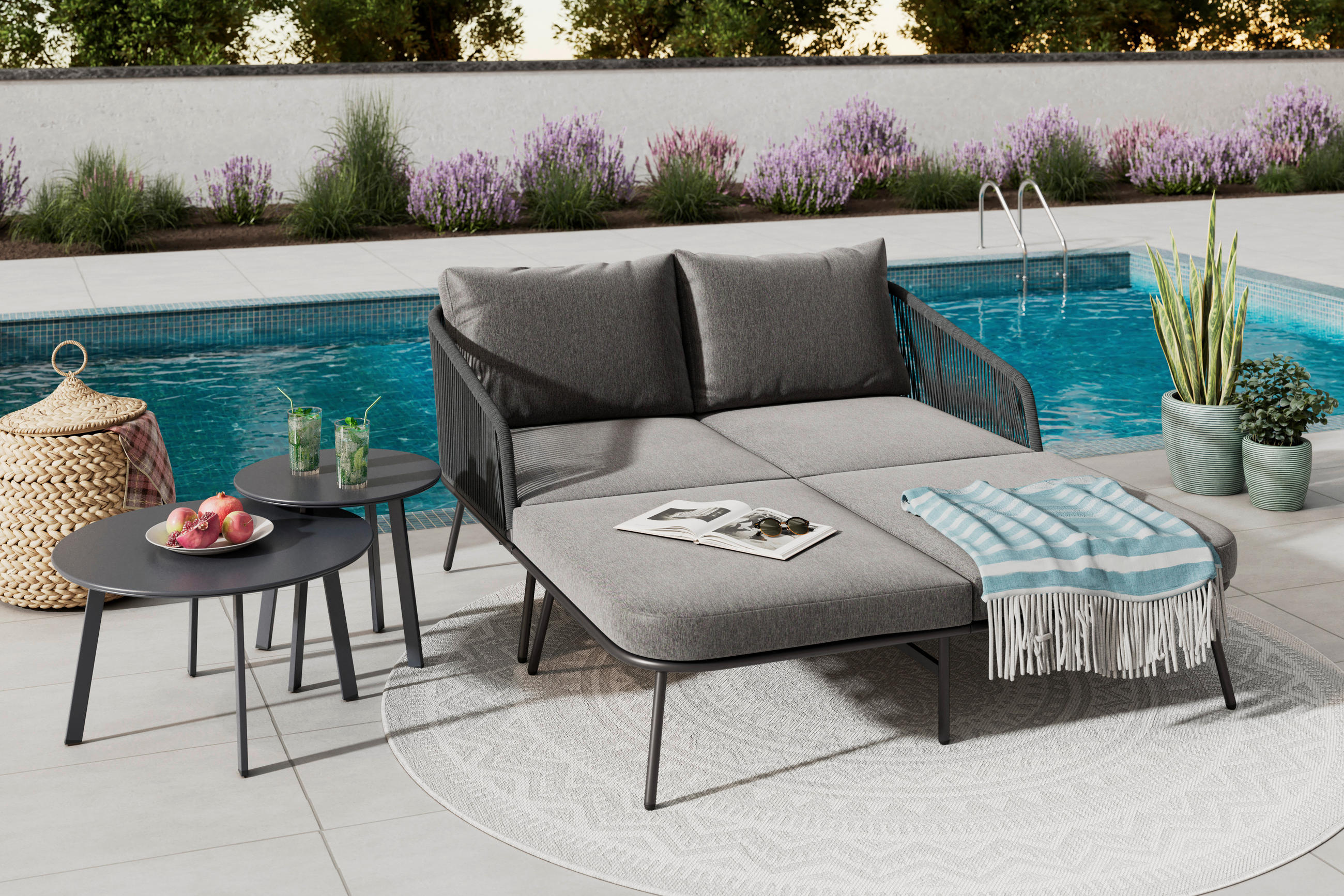 SONNENINSEL 150/75/95 cm  - Dunkelgrau/Schwarz, MODERN, Textil/Metall (150/75/95cm) - Beldano