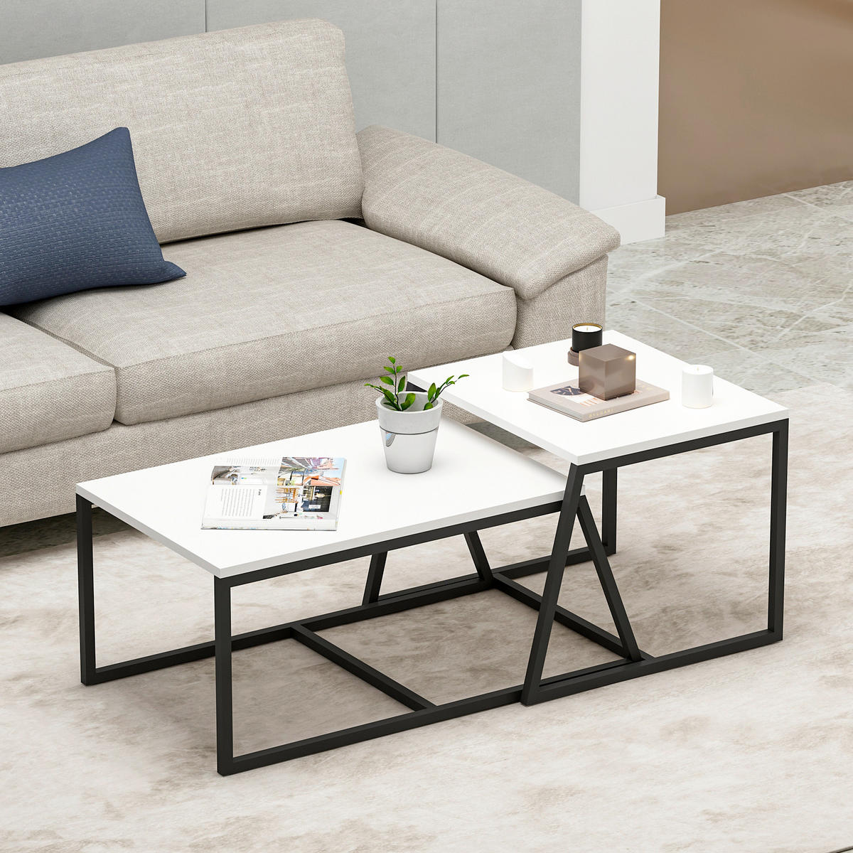 SOFFBORD SET - vit/svart, Design, metall/trämaterial - Livetastic