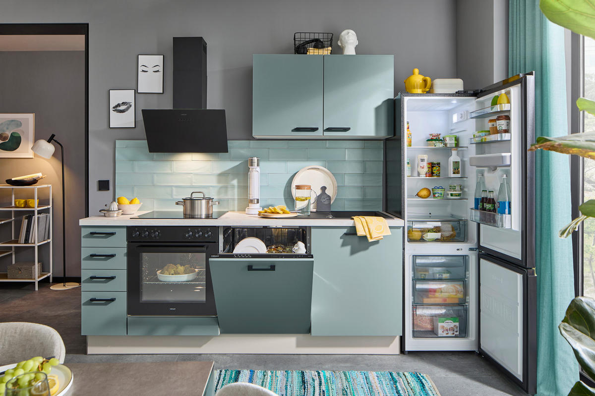 KÜCHENLEERBLOCK 210 cm   in Kaschmir, Pastellblau  - Kaschmir/Pastellblau, Design, Holzwerkstoff/Metall (210cm) - Xora