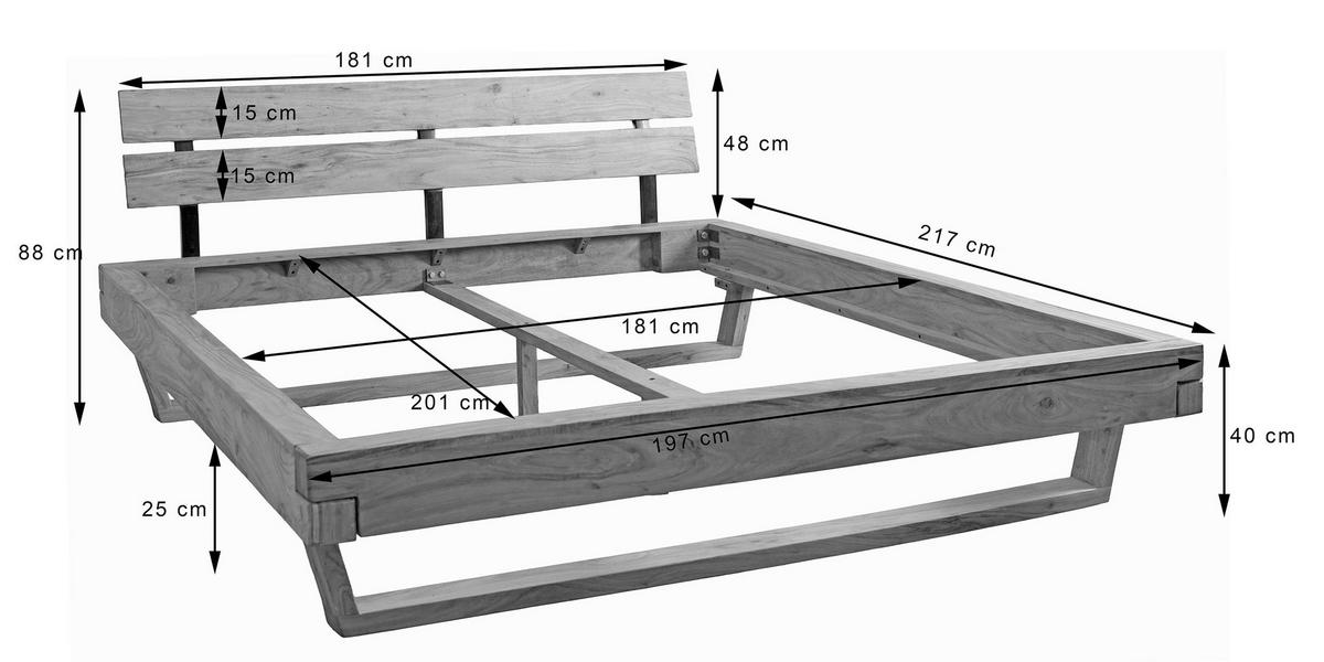 BALKENBETT 180/200 cm  in Naturfarben   - Naturfarben/Akaziefarben, MODERN, Holz (180/200cm) - MID.YOU