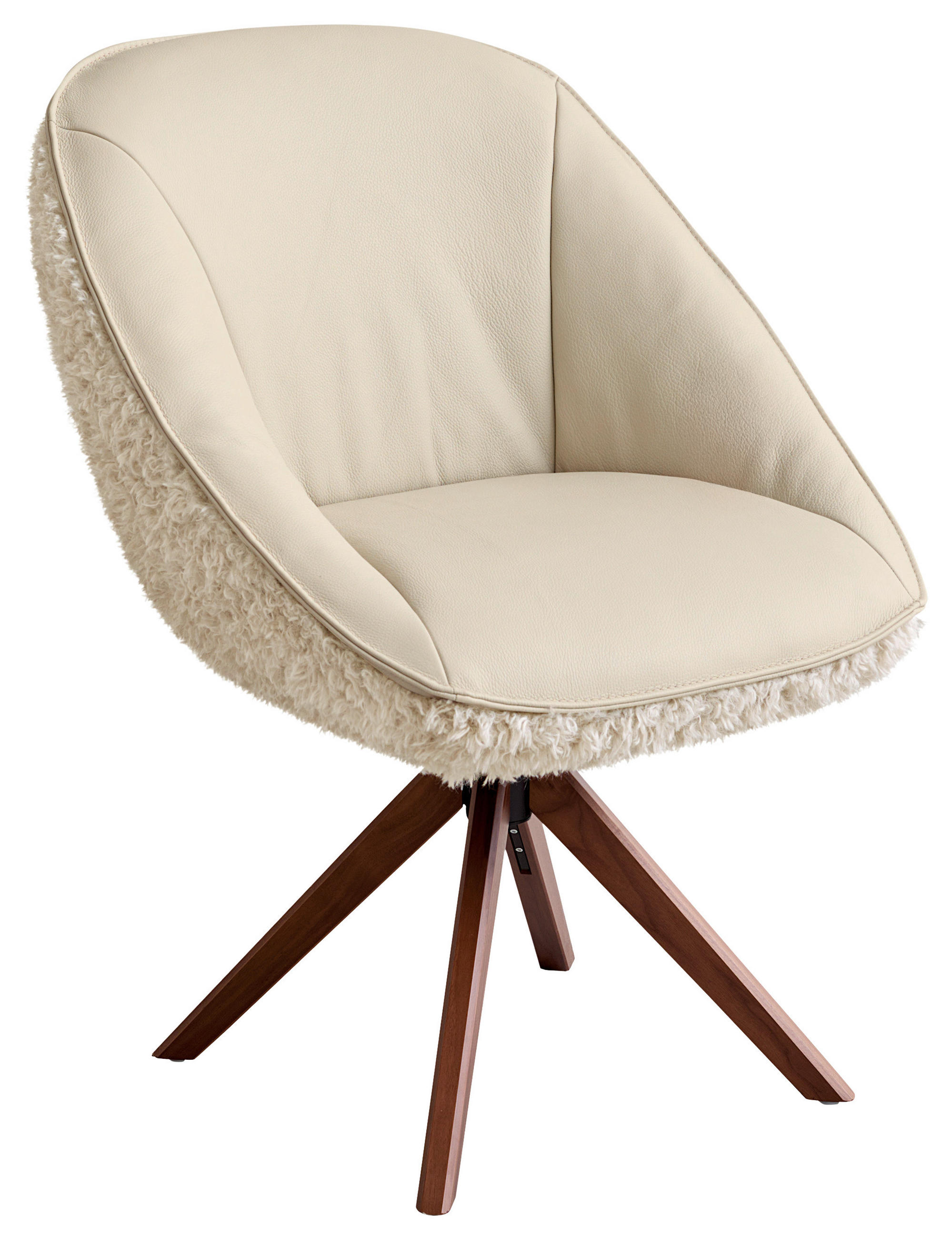 ARMLEHNSTUHL  Beinauswahl, Lederauswahl, Stoffauswahl, inklusive Armlehnen, automatische Rückholfunktion, gepolsterte Armlehnen, Sitzfläche 320° drehbar Hochflor Echtleder  - Nussbaumfarben/Creme, Design, Leder/Holz (61/89/70cm) - Koinor