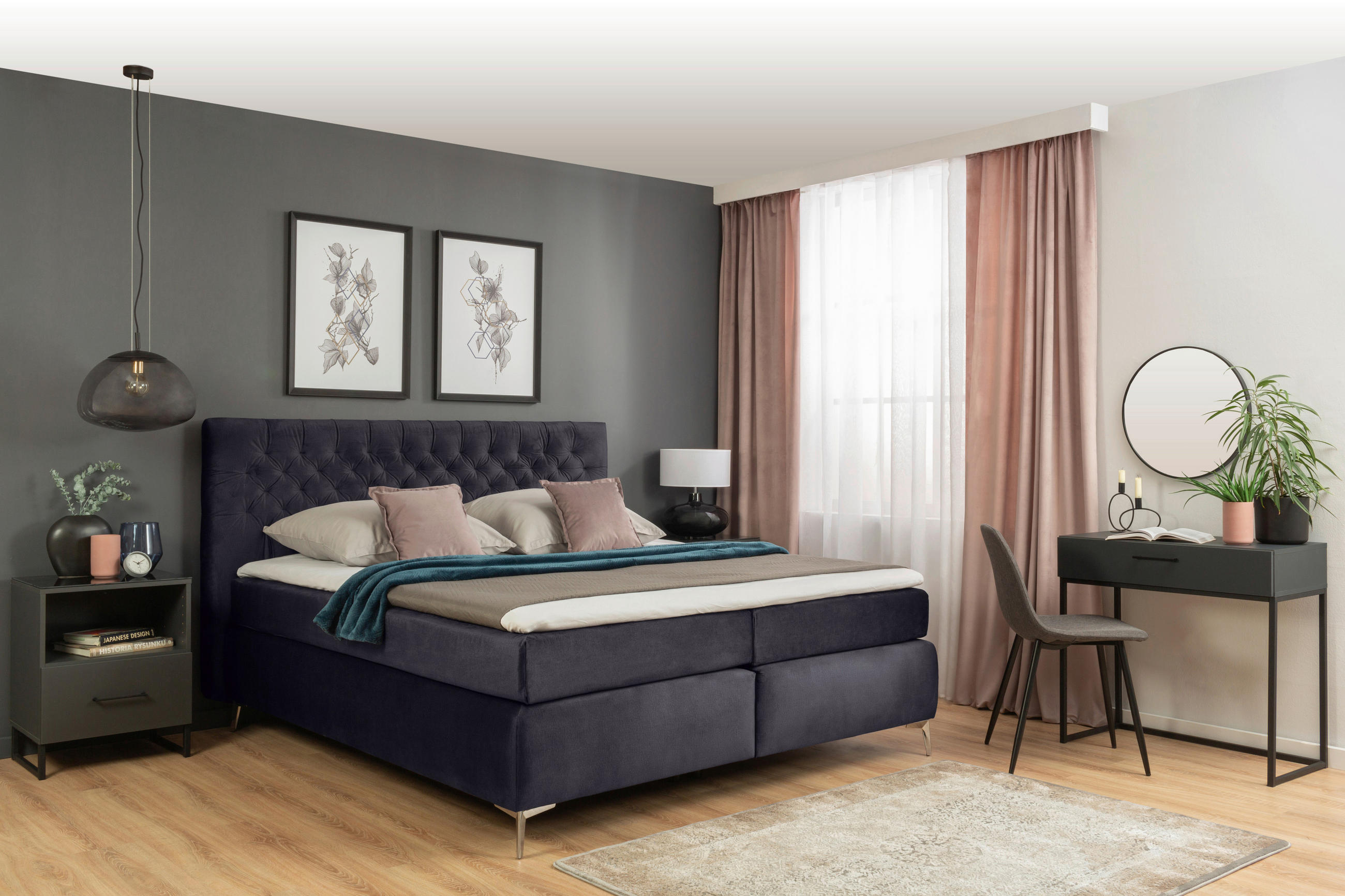 BOXSPRINGBETT 160/200 cm  in Grau  - Schwarz/Grau, Design, Textil/Metall (160/200cm) - Esposa