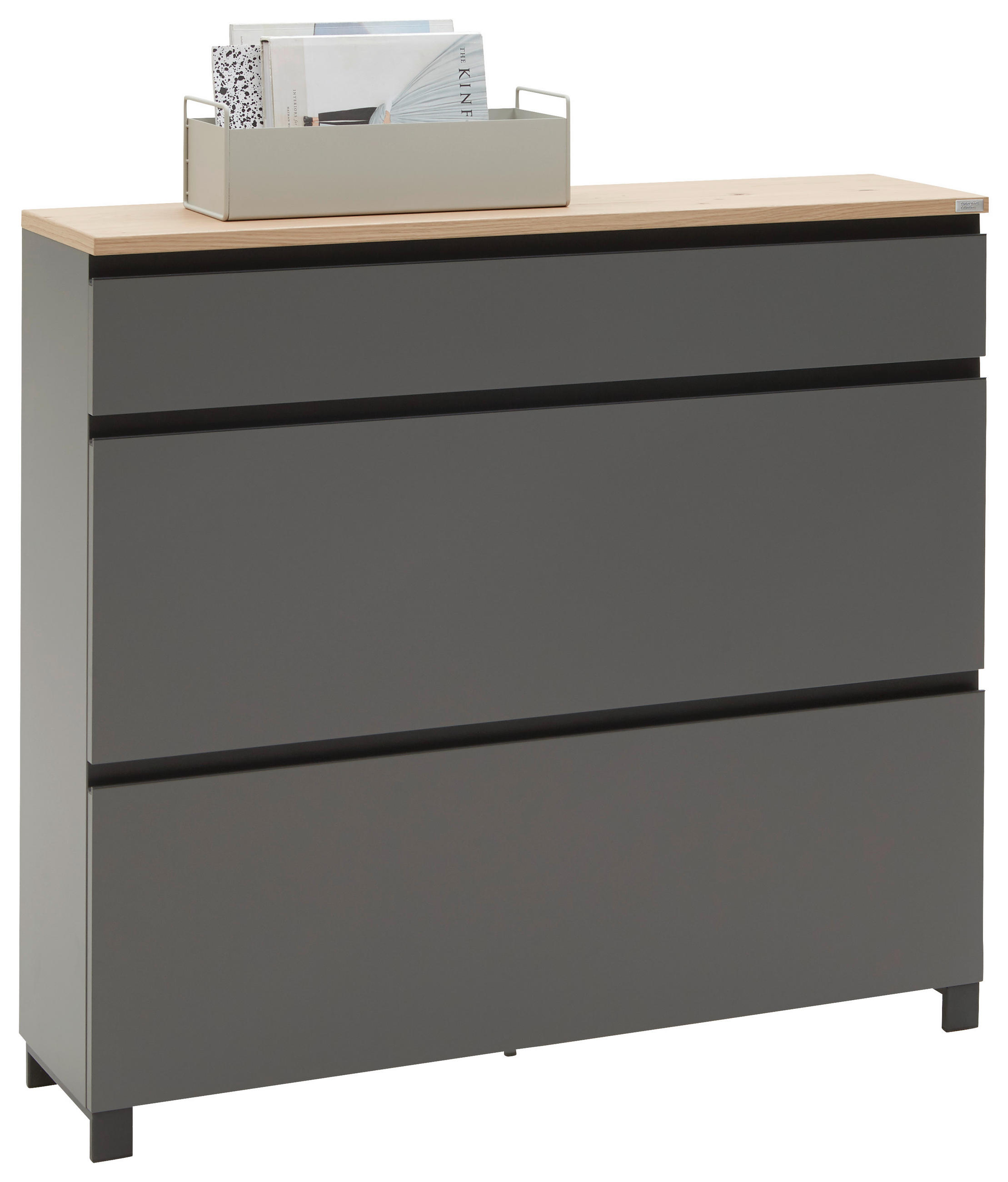 SCHUHKIPPER Balkeneiche furniert lackiert Grau, Eichefarben  - Eichefarben/Anthrazit, Design, Holz/Holzwerkstoff (120/108/31cm) - Dieter Knoll
