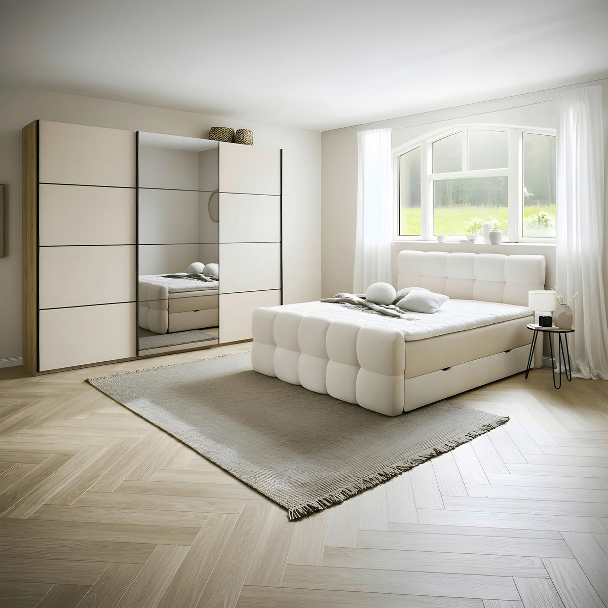 BOX KREVET 180/200 cm     bež  - bež/crna, Dizajnerski, tekstil/drvo (180/200cm) - Moderano