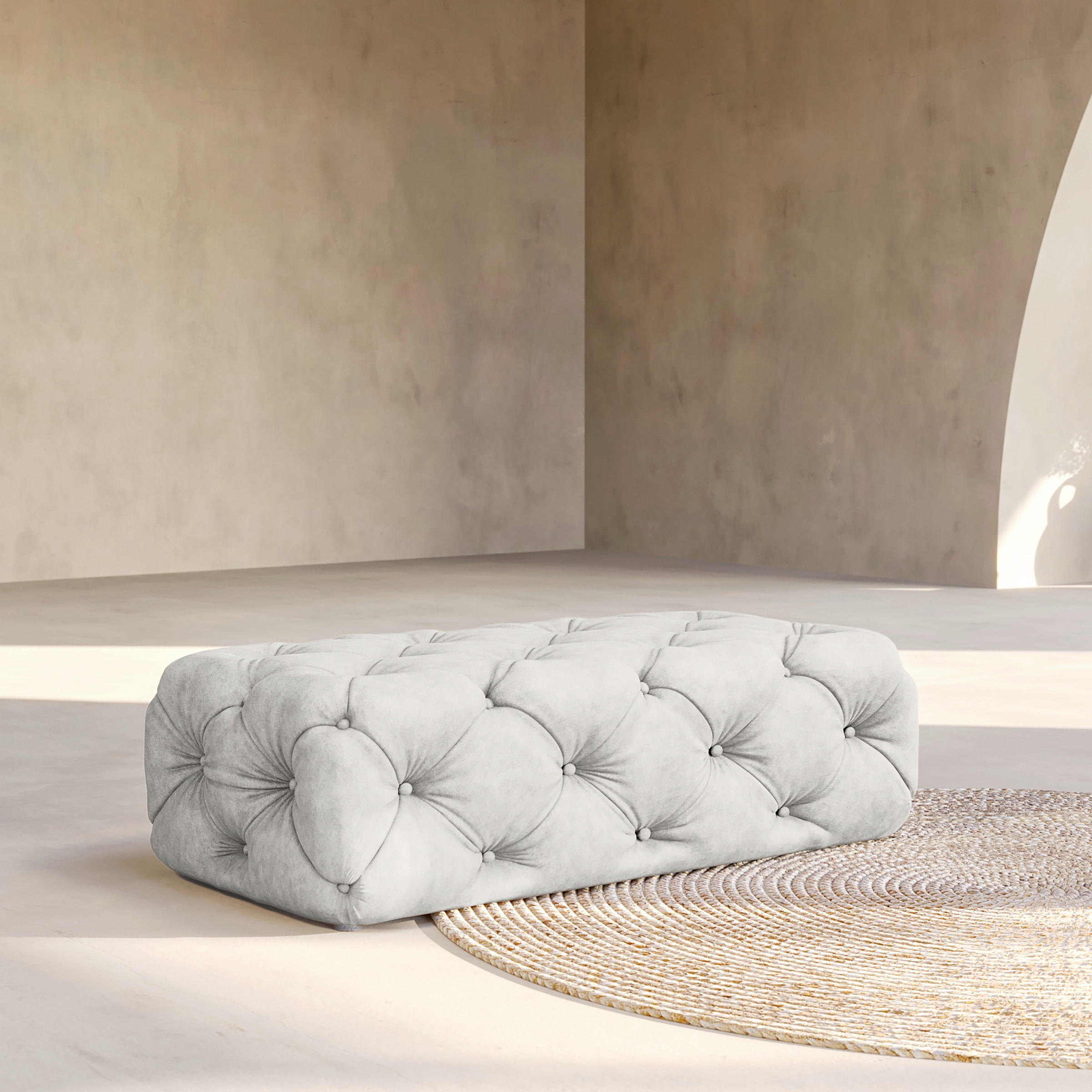 HOCKER Fresco Mikrofaser Hellgrau  - Hellgrau/Schwarz, Design, Kunststoff/Textil (130/39/65cm) - P & B