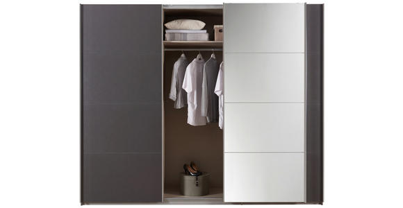 SCHWEBETÜRENSCHRANK in Dunkelgrau - Chromfarben/Dunkelgrau, Design, Glas/Holzwerkstoff (270/230/62cm) - Xora