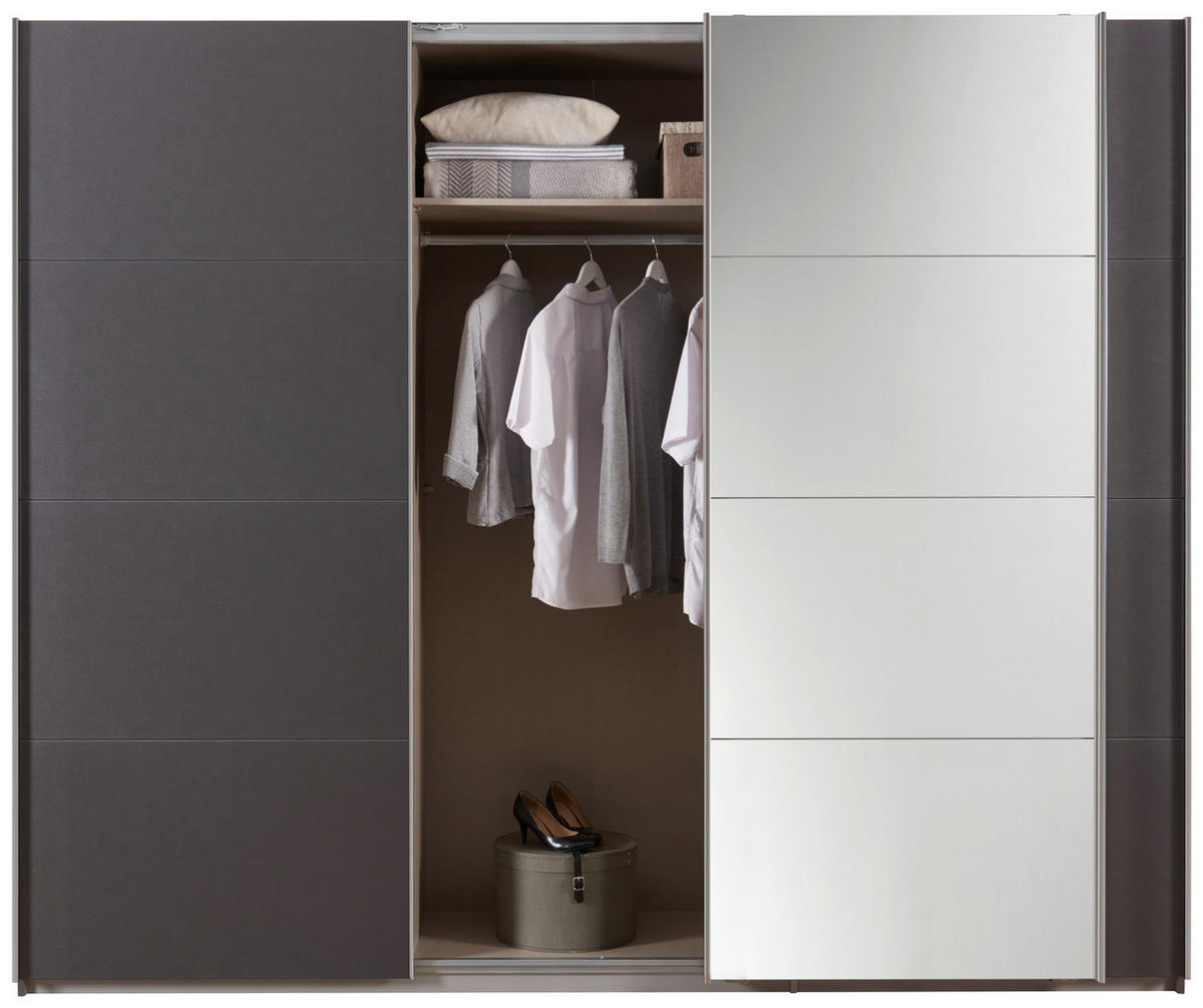 SCHWEBETÜRENSCHRANK  in Dunkelgrau  - Chromfarben/Dunkelgrau, Design, Glas/Holzwerkstoff (270/230/62cm) - Xora