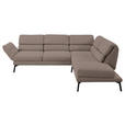ECKSOFA  in Flachgewebe Taupe Armteilverstellung, Relaxfunktion, Kopfteilverstellung  256-363/212-253 cm  - Taupe/Schwarz, Design, Textil/Metall (256-363/212-253cm) - Dieter Knoll