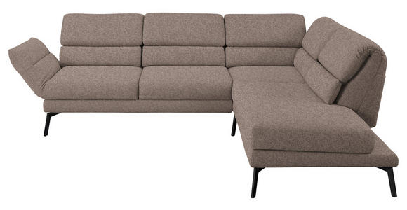 ECKSOFA  in Flachgewebe Taupe Armteilverstellung, Relaxfunktion, Kopfteilverstellung  256-363/212-253 cm  - Taupe/Schwarz, Design, Textil/Metall (256-363/212-253cm) - Dieter Knoll