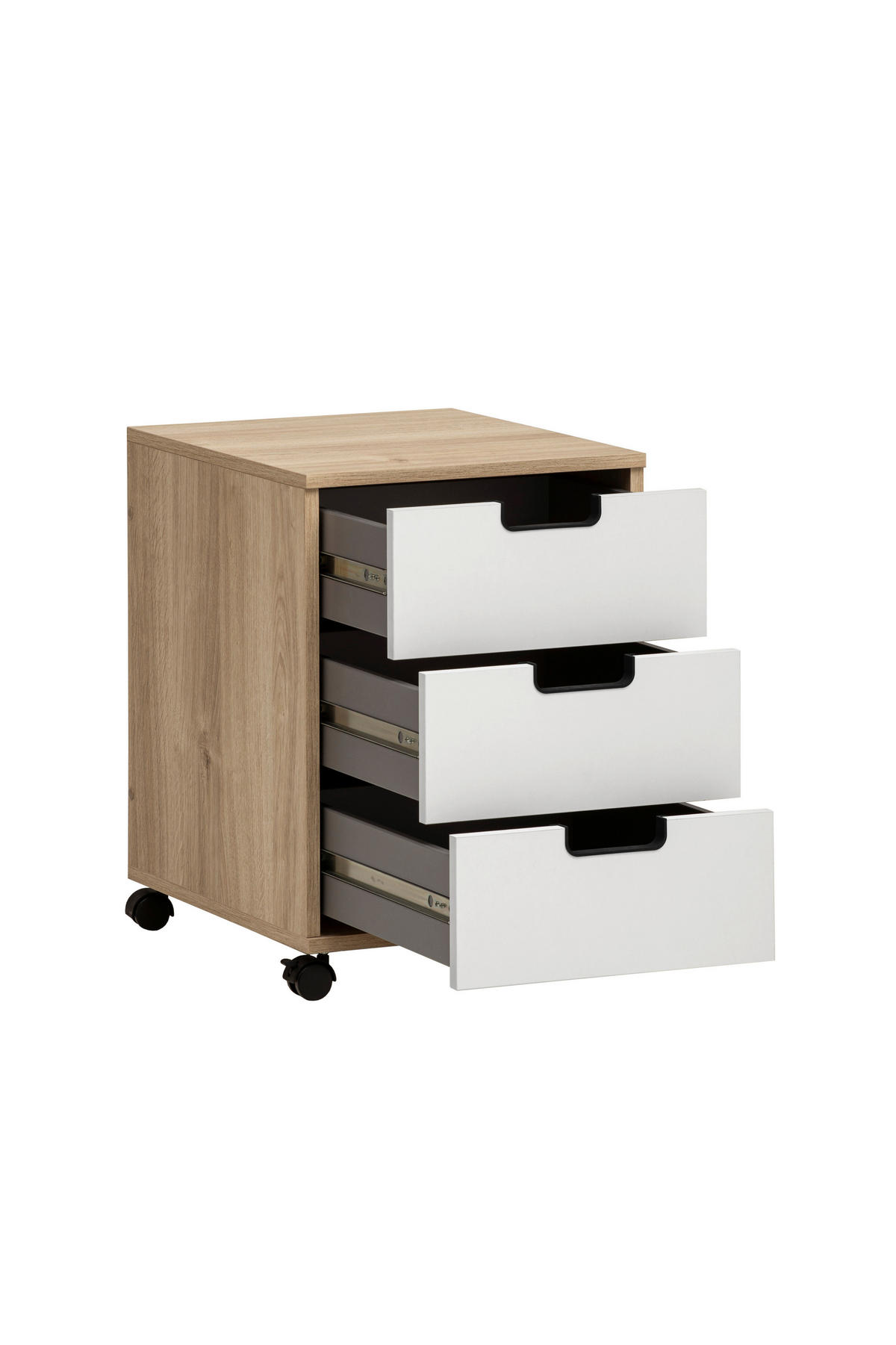 ROLLCONTAINER Weiß  - Eichefarben/Schwarz, MODERN, Holzwerkstoff/Kunststoff (40,1/57/50cm) - MID.YOU