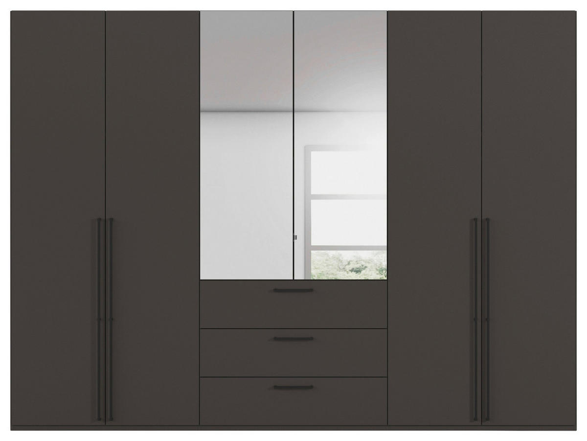 DREHTÜRENSCHRANK 301/235/61 cm,  in Graphitfarben, 6-türig  - Chromfarben/Schwarz, Basics, Glas/Holzwerkstoff (301/235/61cm) - Novel