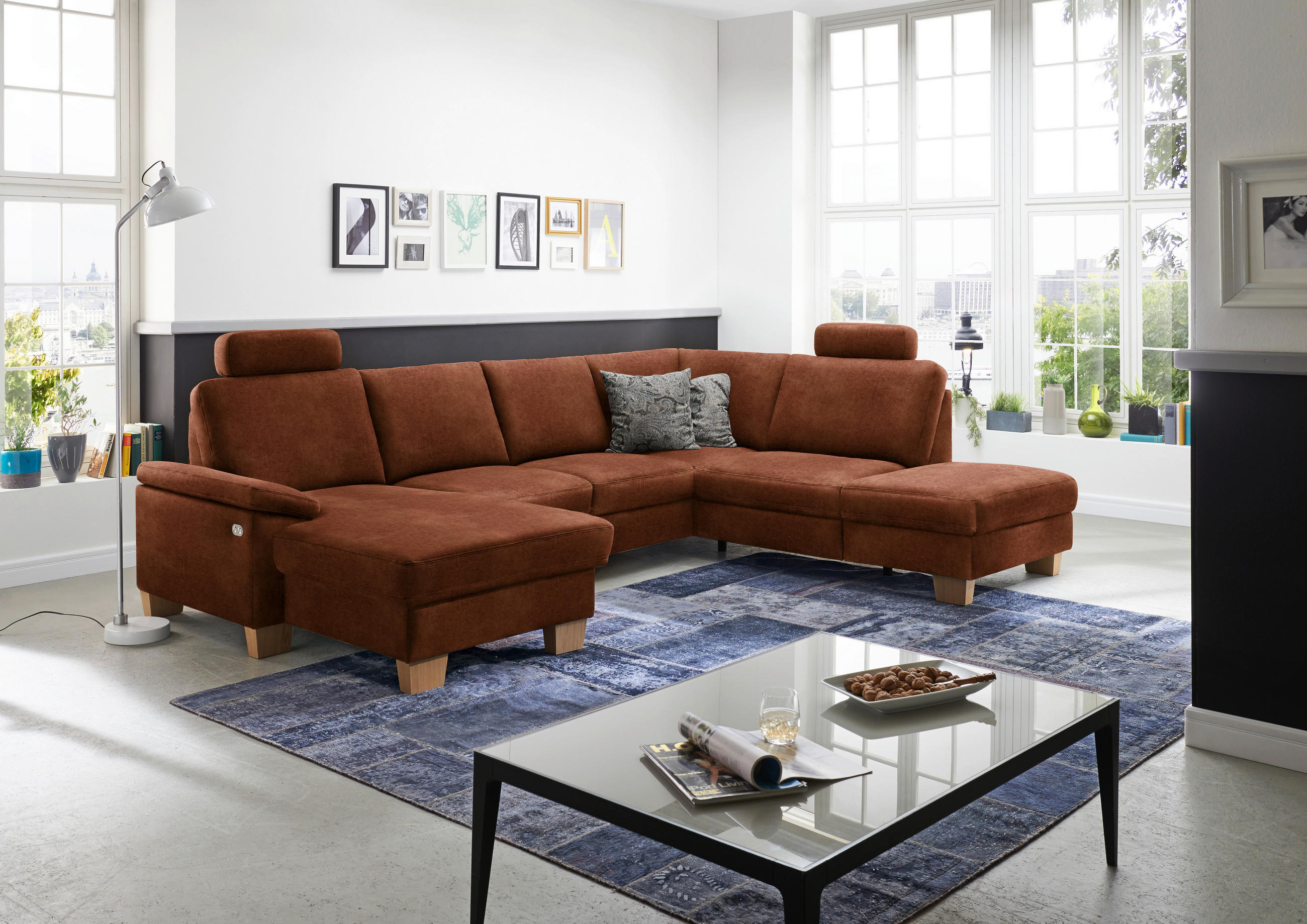 WOHNLANDSCHAFT in Velours Kupferfarben  - Eichefarben/Kupferfarben, Konventionell, Holz/Textil (167/316/235cm) - Beldomo System
