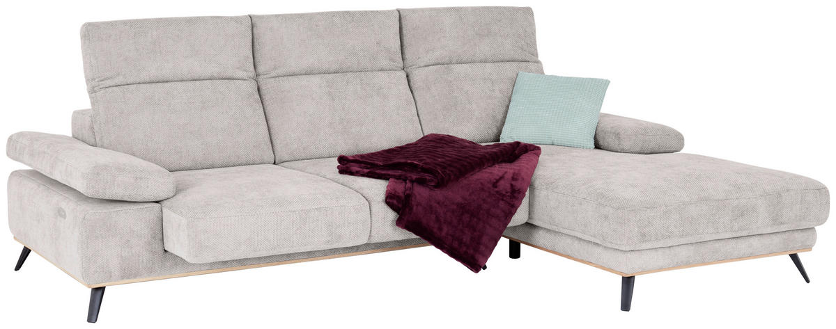 ECKSOFA ROYCE Perlmutt Struktur  - Perlmutt/Schwarz, MODERN, Textil/Metall (283/194cm) - MID.YOU