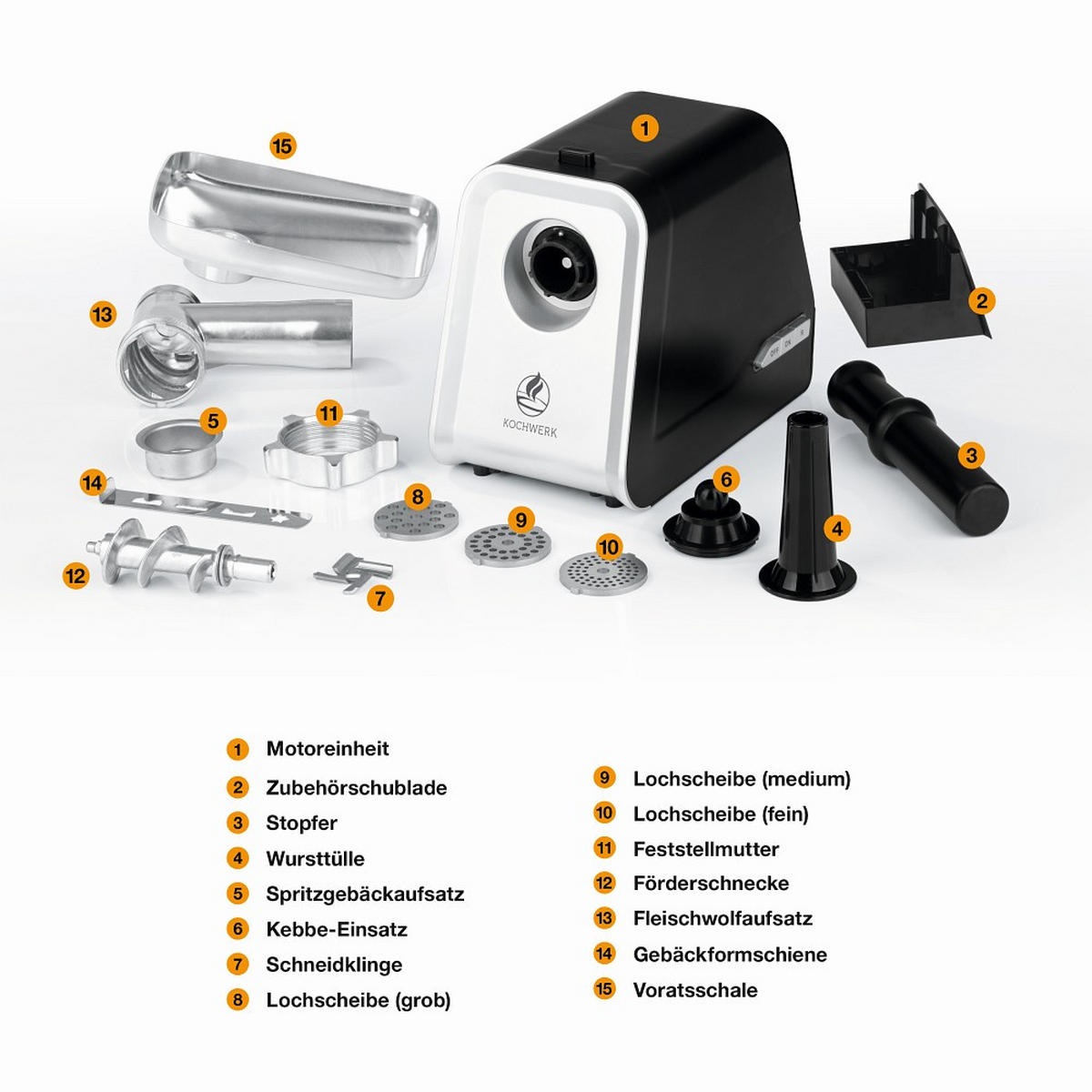 FLEISCHWOLF   - Silberfarben/Schwarz, Basics, Kunststoff/Metall (32/17,1/34,2cm) - KOCHWERK