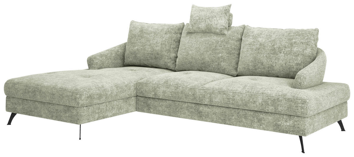 ECKSOFA in Webstoff Hellgrün  - Schwarz/Hellgrün, Konventionell, Textil/Metall (183/293cm) - Carryhome