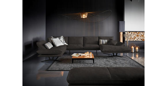 WOHNLANDSCHAFT in Echtleder Graubraun - Graubraun/Schwarz, Natur, Leder/Metall (217/359/155cm) - Dieter Knoll