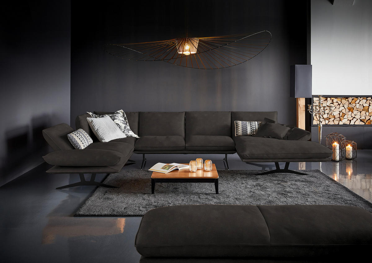 WOHNLANDSCHAFT in Echtleder Graubraun  - Graubraun/Schwarz, Natur, Leder/Metall (217/359/155cm) - Dieter Knoll