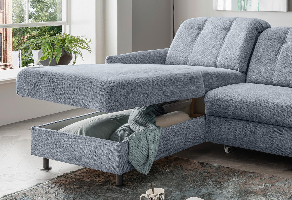 ECKSOFA in Chenille Hellblau  - Schwarz/Hellblau, Modern, Textil/Metall (184/267cm) - Livetastic