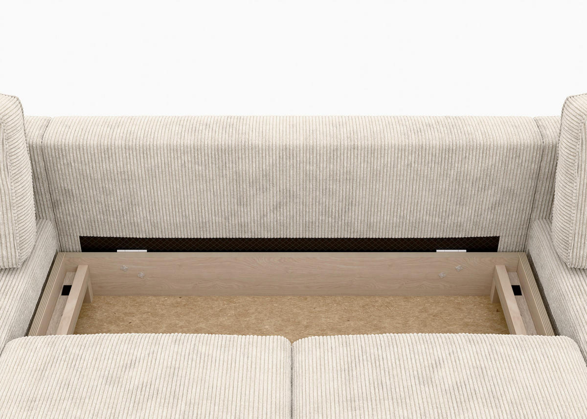 WOHNLANDSCHAFT Cord Creme  - Buchefarben/Creme, Modern, Holz/Textil (161/306/161cm) - Trendmanufaktur