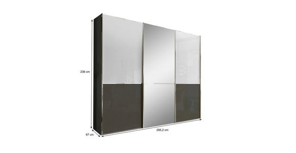 SCHWEBETÜRENSCHRANK in Weiß, Dunkelgrau - Chromfarben/Dunkelgrau, KONVENTIONELL, Glas/Holzwerkstoff (300/236/67cm) - Novel