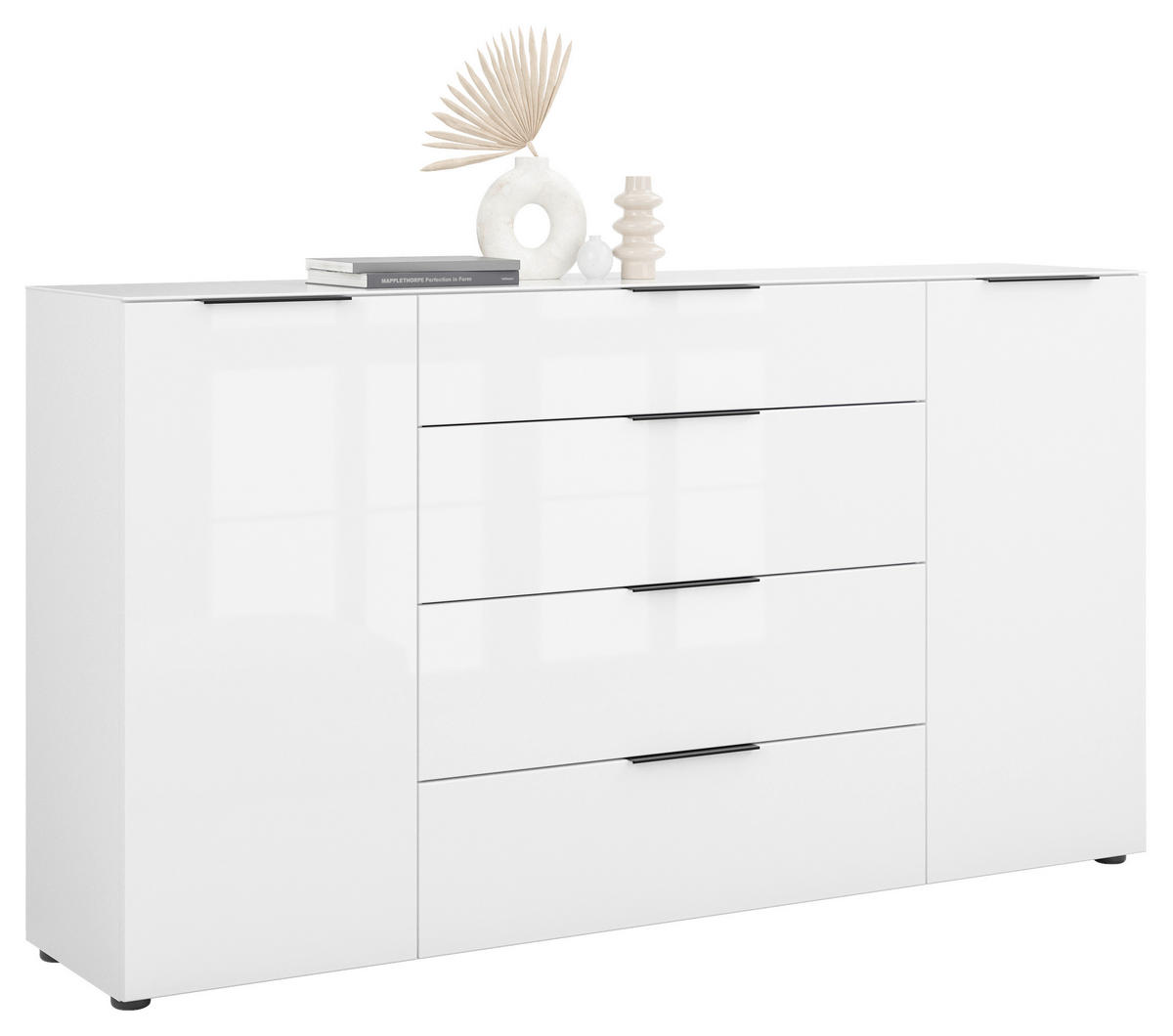 SIDEBOARD Style  in 180/98,7/40 cm  - Weiß Hochglanz/Schwarz, Basics, Glas/Holzwerkstoff (180/98,7/40cm)