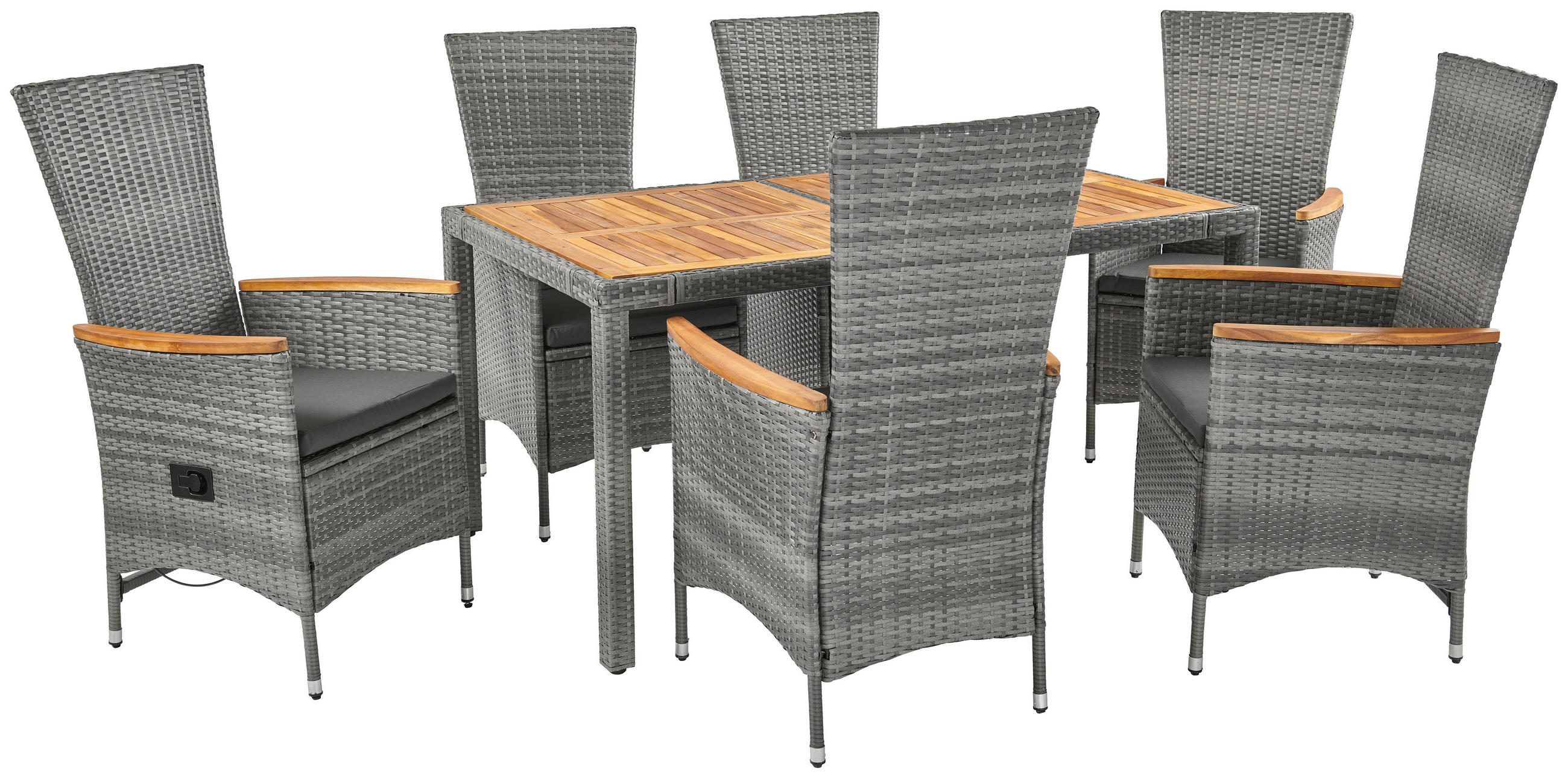 GARTENGARNITUR 7-teilig Webstoff Akazie Schichtholz Stahl  - Grau, MODERN, Holz/Kunststoff (150/90/75cm) - Ambia Garden