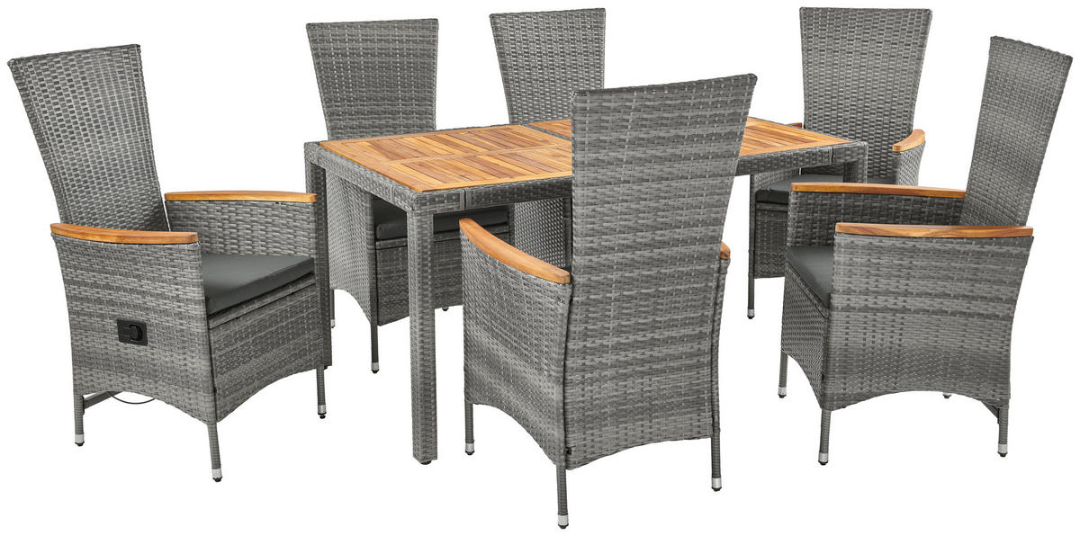 GARTENGARNITUR 7-teilig Webstoff Akazie Schichtholz Stahl  Grau von AMBIA GARDEN