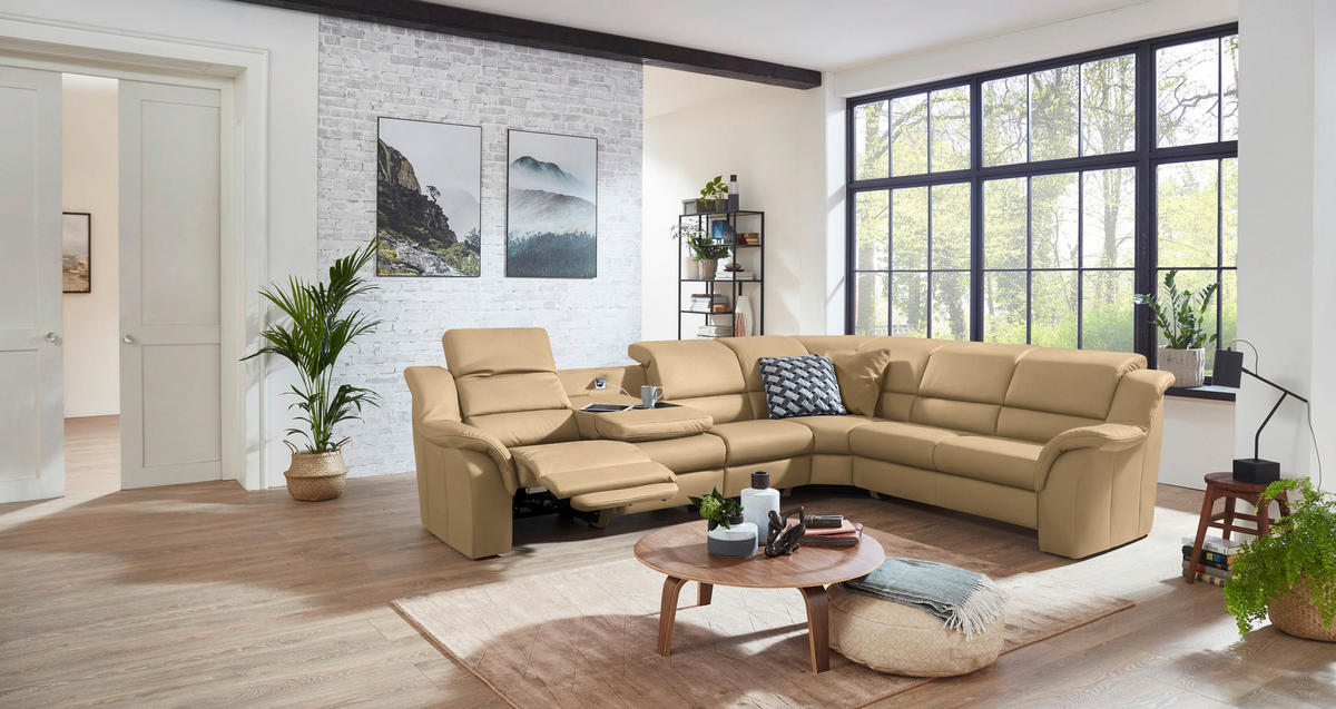 ECKSOFA  in Echtleder Beige  324/260 cm  - Chromfarben/Beige, KONVENTIONELL, Leder/Kunststoff (324/260cm) - Cantus