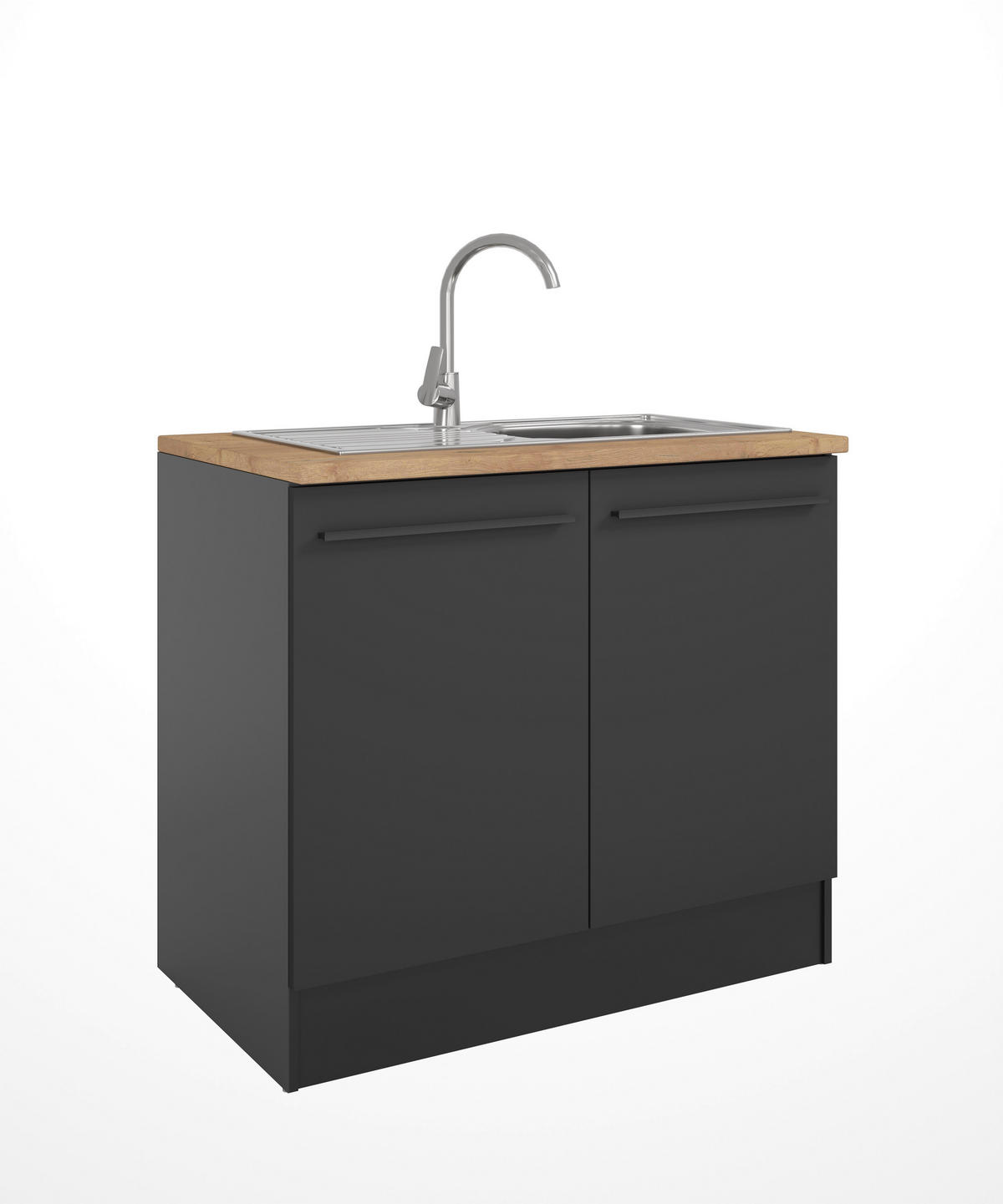 SPÜLENUNTERSCHRANK 100/90/60 cm  in Schwarz  - Eichefarben/Schwarz, Design, Holzwerkstoff/Kunststoff (100/90/60cm) - P & B
