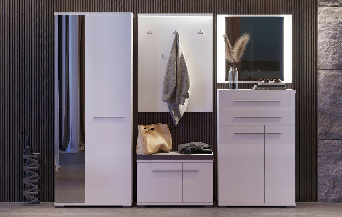 OMARA ZA ČEVLJE bela, bela, visoki sijaj - bela/visoki sijaj, Moderno, umetna masa/leseni material (76/117/35cm) - Voleo