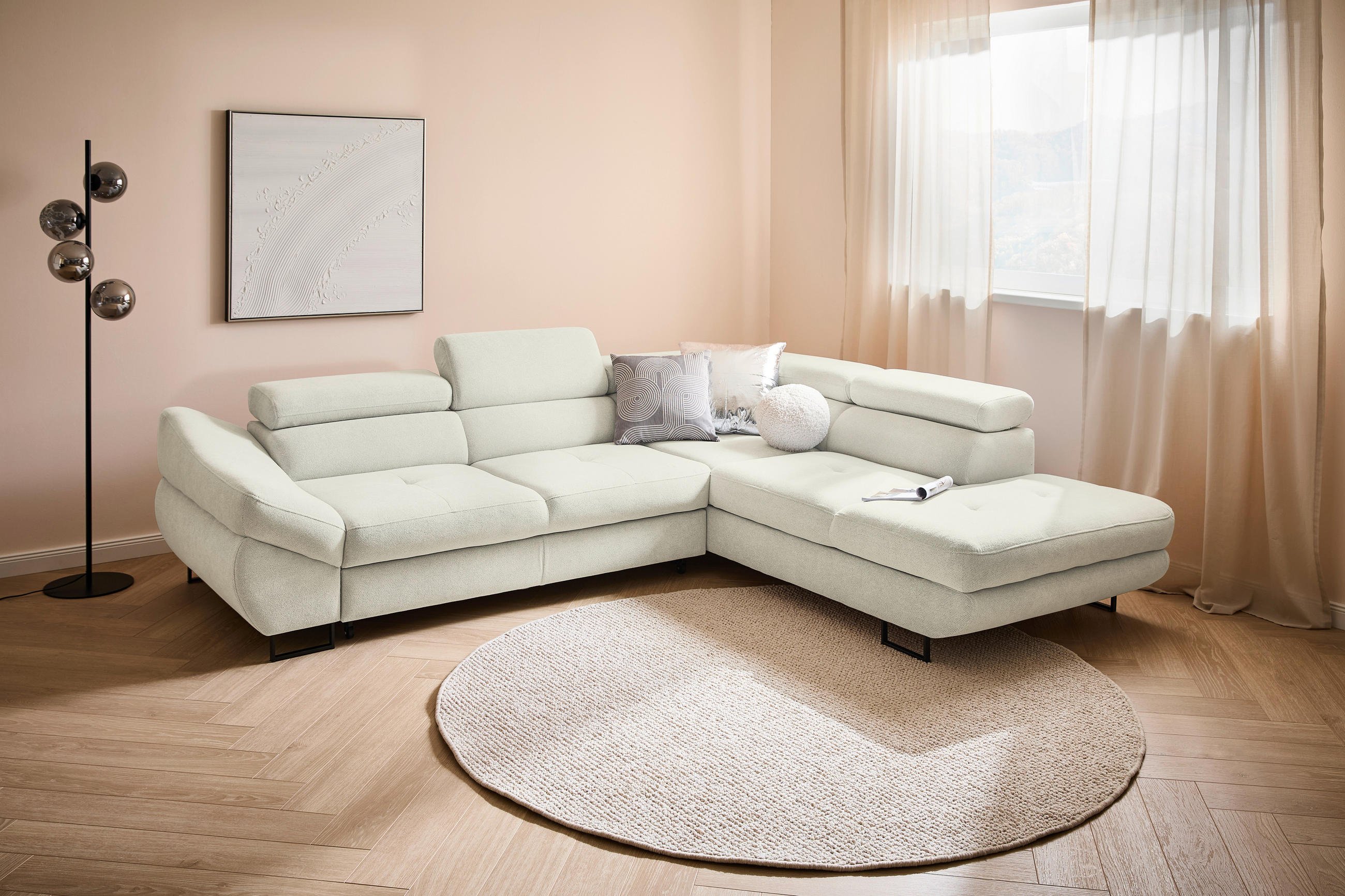 HÖRNSOFFA i vävt tyg beige  - beige/svart, Design, metall/textil (280/235cm) - Hom`in