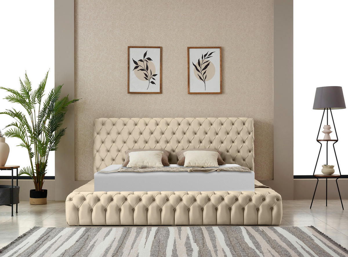 POLSTERBETT gepolstertes Kopfteil, Lattenrost, Bettkasten Naturfarben 180/200 cm  - Blau/Schwarz, MODERN, Kunststoff/Textil (180/200cm) - Livetastic