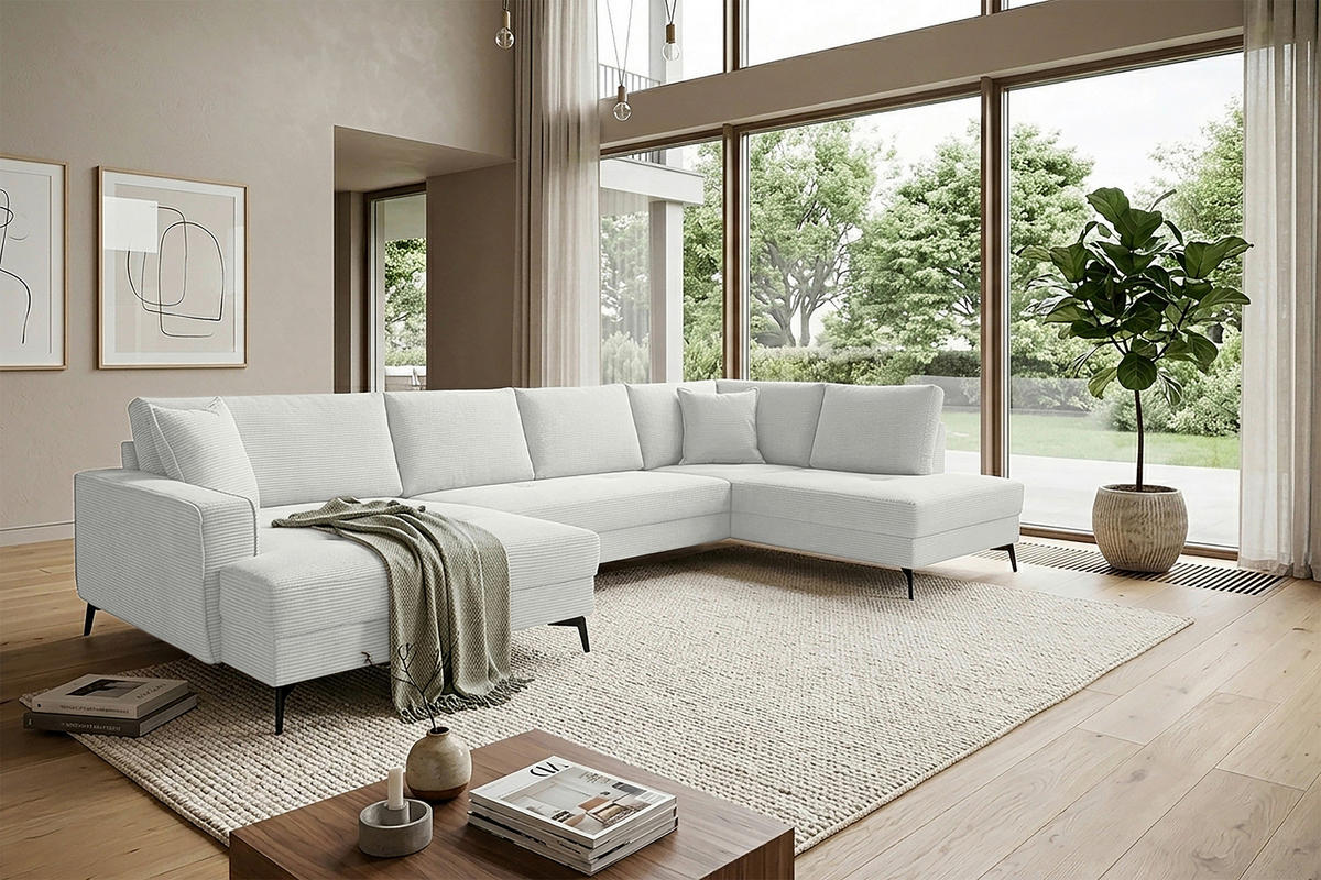 WOHNLANDSCHAFT ZERO Creme, Weiß Cord  - Creme/Schwarz, Trend, Textil/Metall (173/362/195cm) - Livetastic