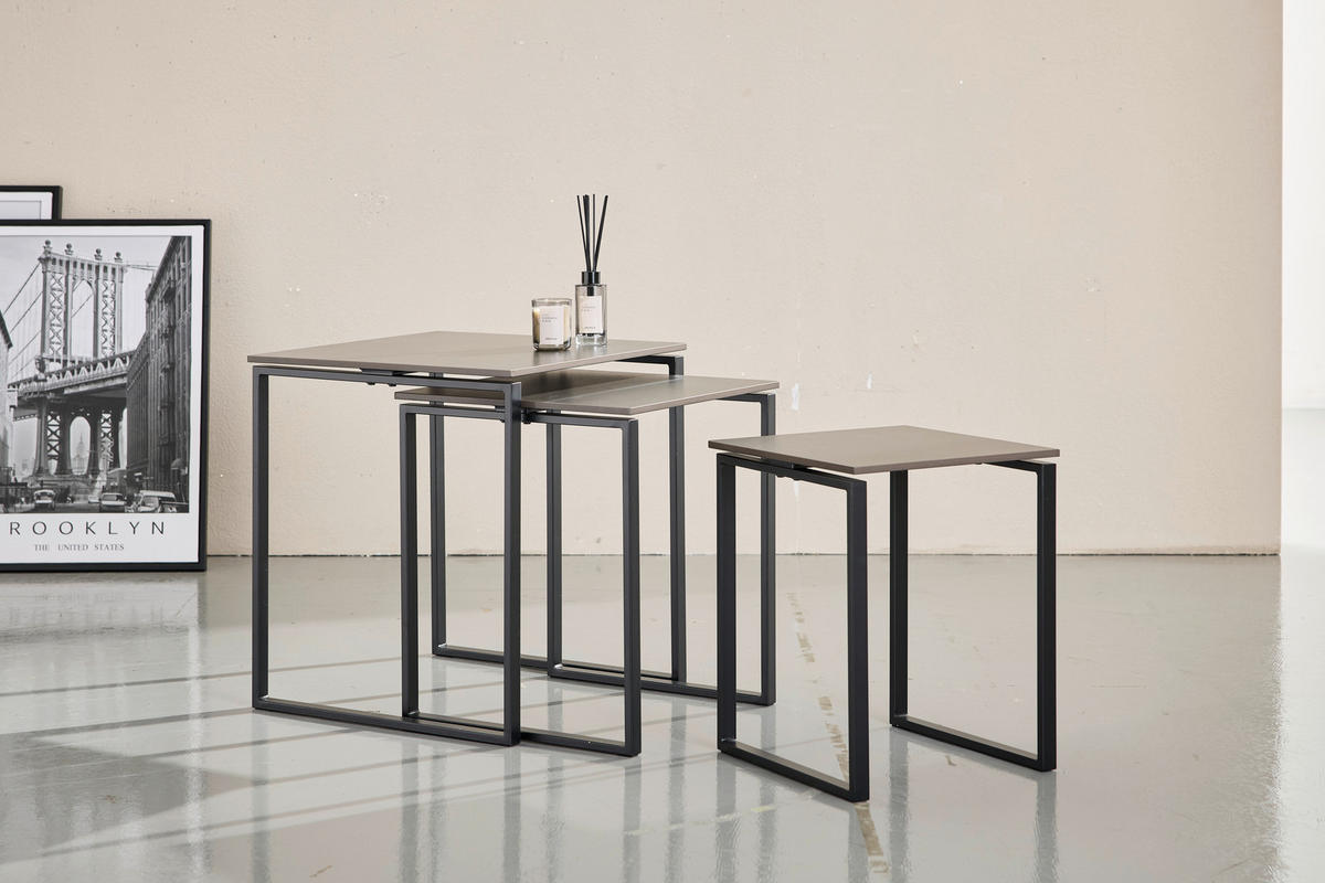BEISTELLTISCHSET quadratisch Grau, Schwarz  - Schwarz/Grau, Trend, Keramik/Metall (50/43/36/50/43/36/55/50/45cm) - Novel