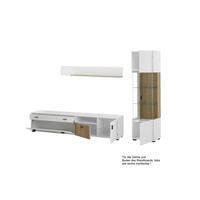 WOHNWAND 3-teilig  in Weiß, Eichefarben  258/180/42 cm  - Eichefarben/Schwarz, Design, Glas/Holzwerkstoff (258/180/42cm) - MID.YOU