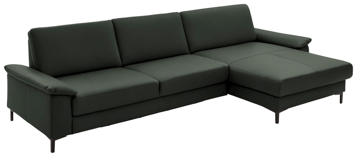 ECKSOFA in Echtleder Dunkelgrün  - Dunkelgrün/Schwarz, Design, Leder/Metall (334/176cm) - Dieter Knoll