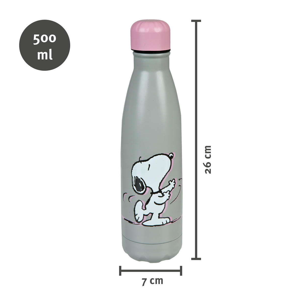 ISOLIERFLASCHE Peanuts 0,5 L  - Hellrosa/Hellgrau, Basics, Metall (7/26,5/7cm)