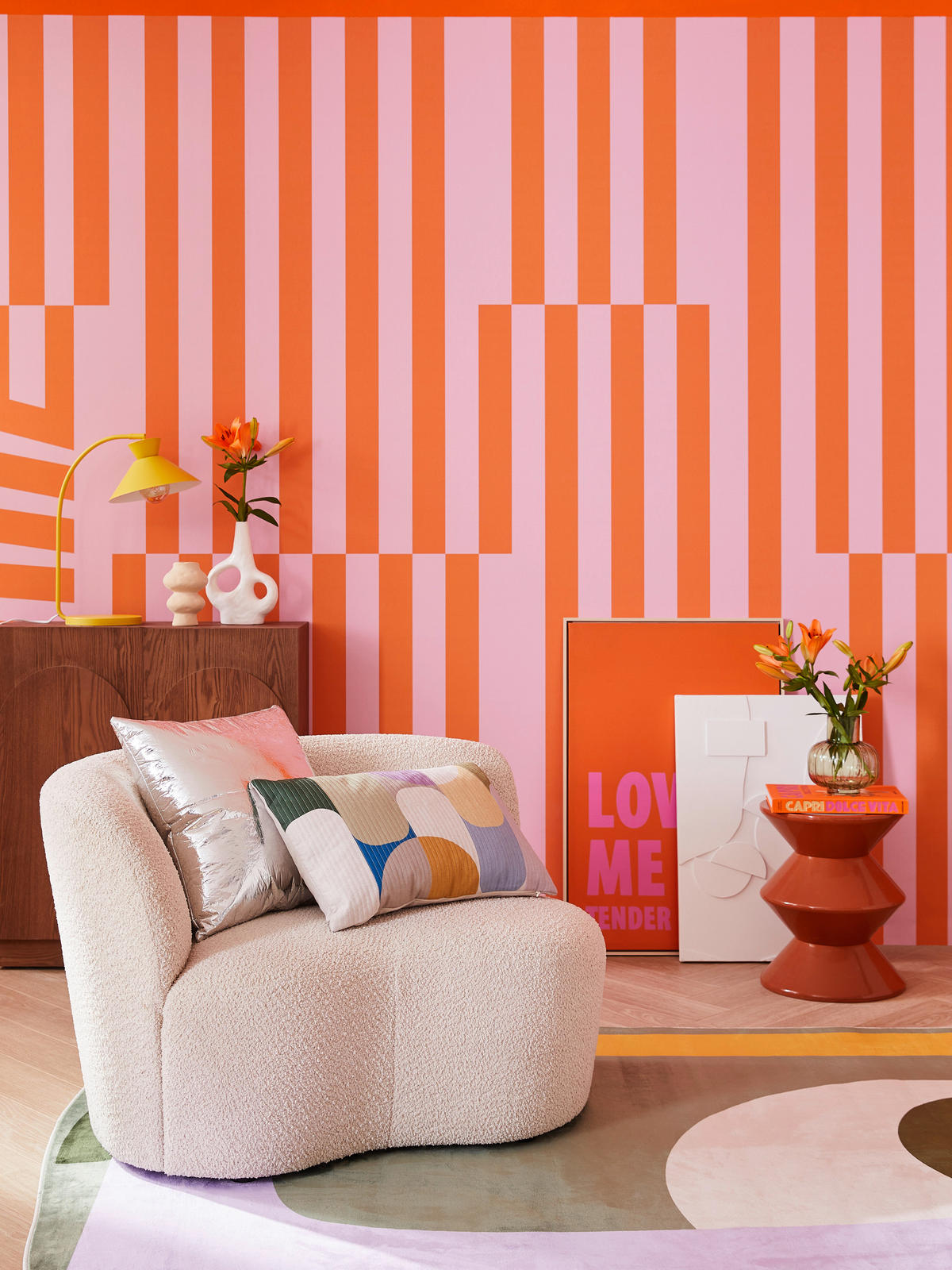 VLIESTAPETE MAXIMAL MINIMALISM  - Orange/Rosa, LIFESTYLE (300/250cm) - Komar