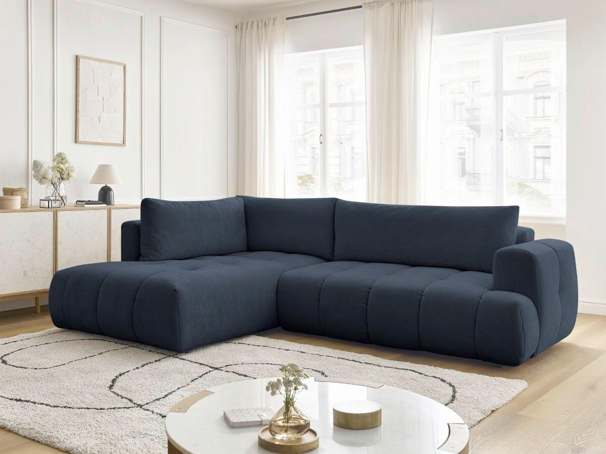 ECKSCHLAFSOFA FUJI Leinenoptik Dunkelblau  inkl.  - Schwarz/Dunkelblau, MODERN, Kunststoff/Textil (204/282cm)