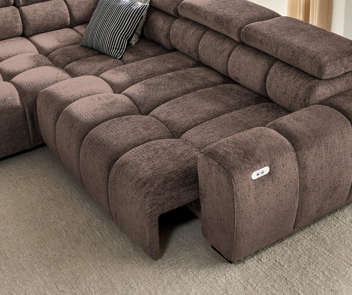 ECKSOFA inkl. Funktionen Braun Webstoff  - Schwarz/Braun, MODERN, Kunststoff/Textil (205/297cm) - Welnova