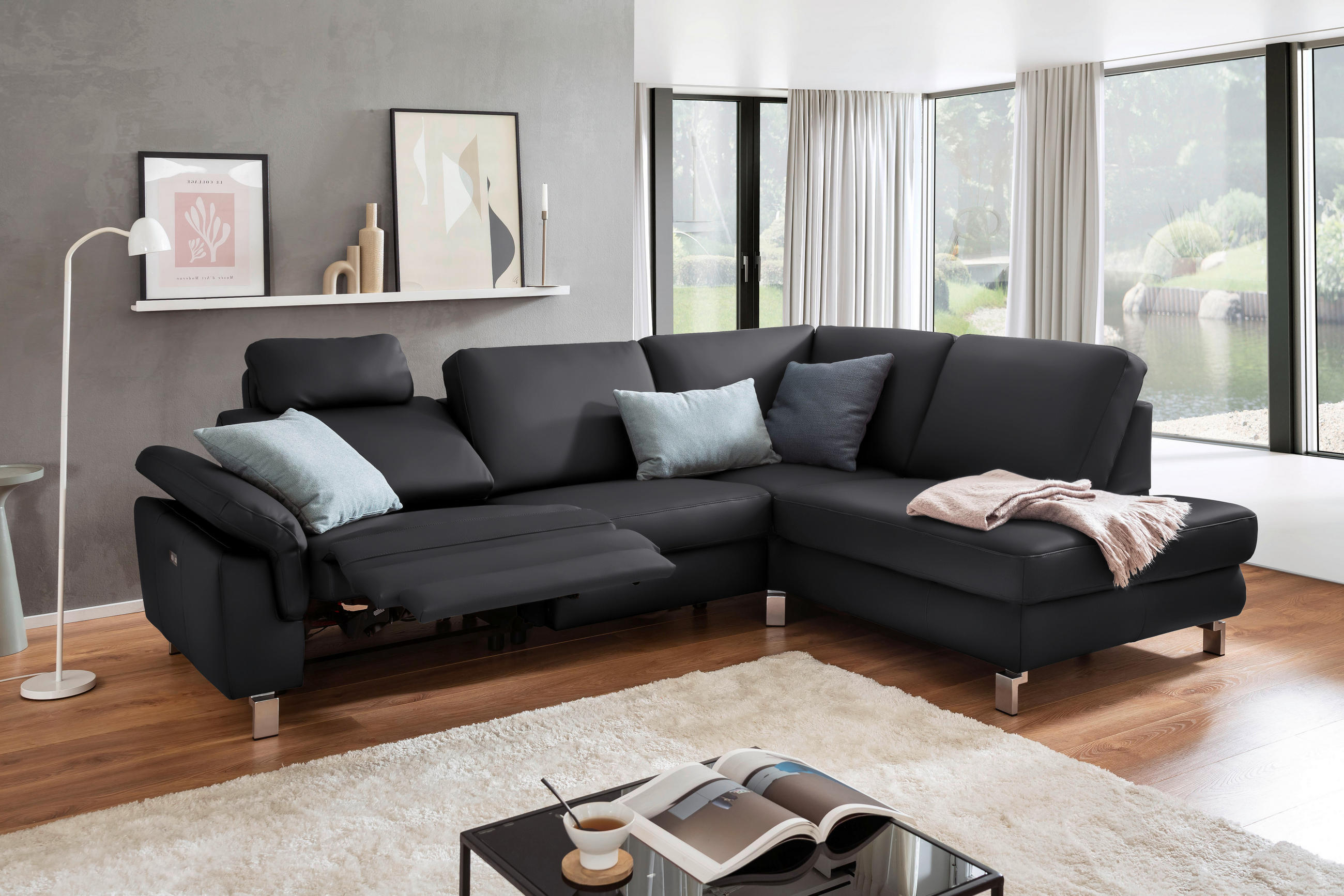ECKSOFA in Echtleder Dunkelgrau, Fango  - Chromfarben/Fango, Design, Leder/Metall (271/200cm) - Pure Home Lifestyle