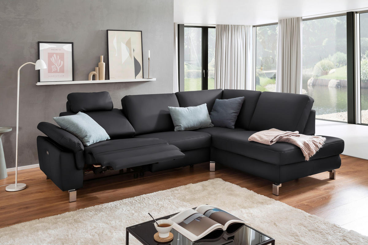 ECKSOFA in Echtleder Dunkelgrau, Fango  - Chromfarben/Fango, Design, Leder/Metall (271/200cm) - Pure Home Lifestyle