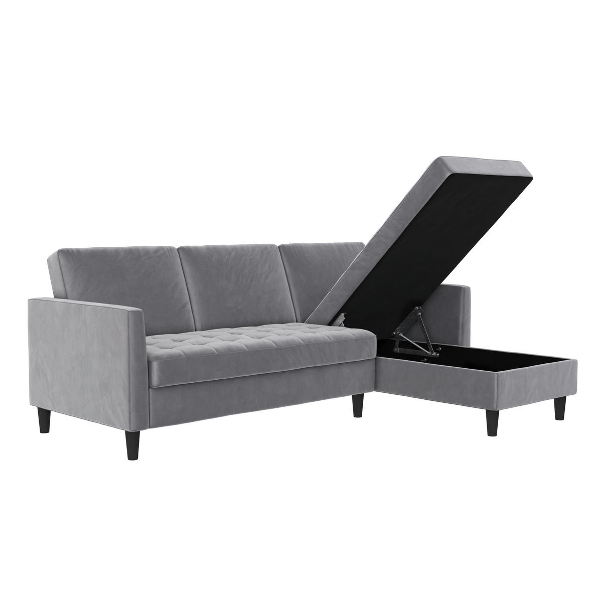 ECKSOFA PALERMO Grau Velours Schlaffunktion, Stauraum  - Schwarz/Grau, Basics, Kunststoff/Textil (213/154cm) - Livetastic