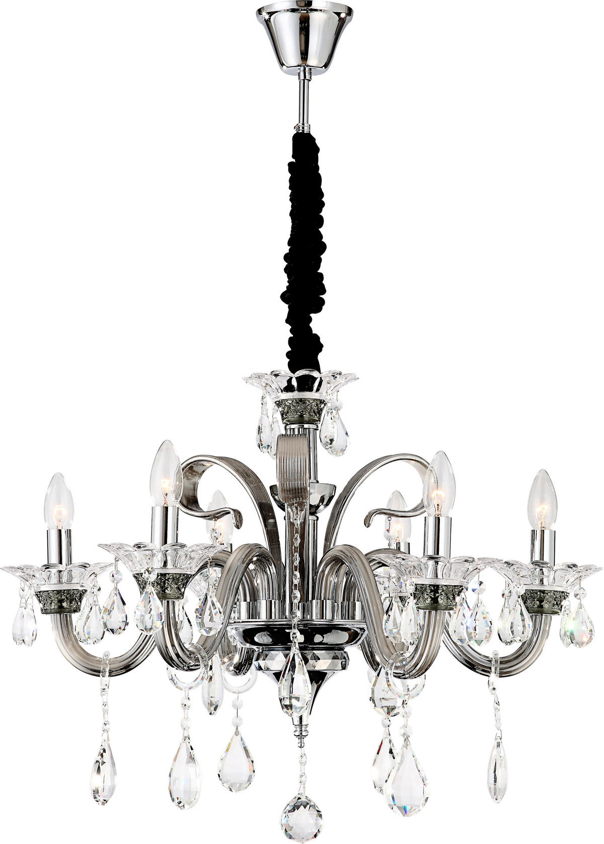 KRONLEUCHTER 70/115,5 cm    - Klar/Grau, Lifestyle, Glas/Metall (70/115,5cm) - Globo