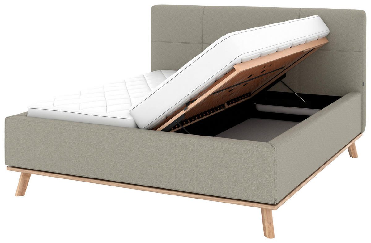 POLSTERBETT 160/200 cm,  in Hellgrau, Matratze, Lattenrost, Bettkasten, H2 + H2 = mittel  - Eichefarben/Hellgrau, Design, Holz/Textil (160/200cm) - Musterring