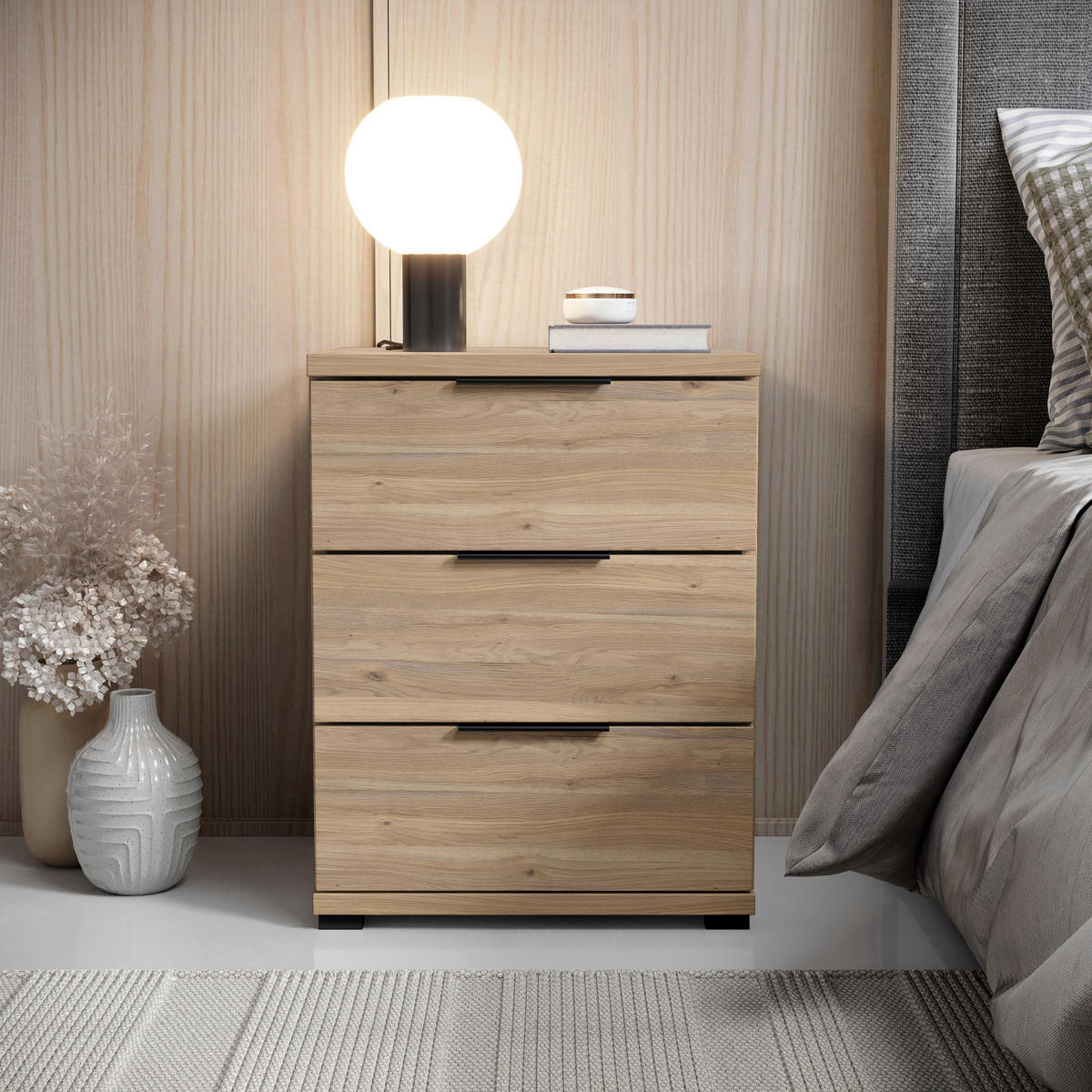 NACHTSCHRANK 46/61/42 cm  - Eichefarben/Schwarz, KONVENTIONELL, Holzwerkstoff/Kunststoff (46/61/42cm) - Boxxx