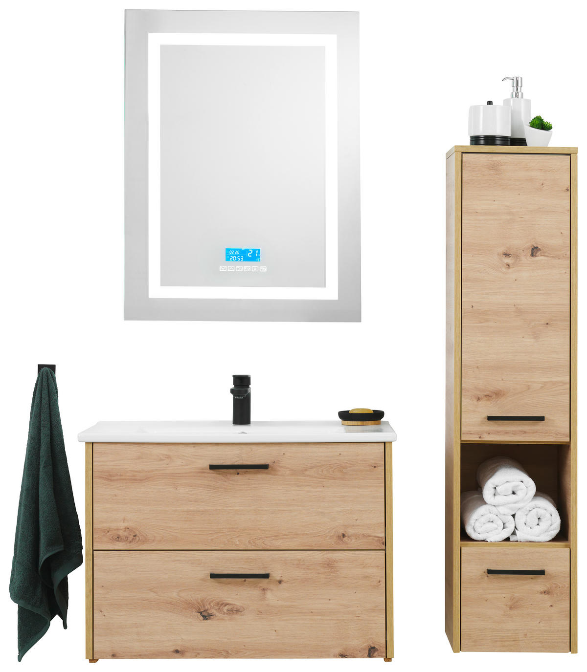 UMIVAL. ENOTA Z UMIVALNIKOM  - črna/bela, Design, leseni material/keramika (75cm) - Xora